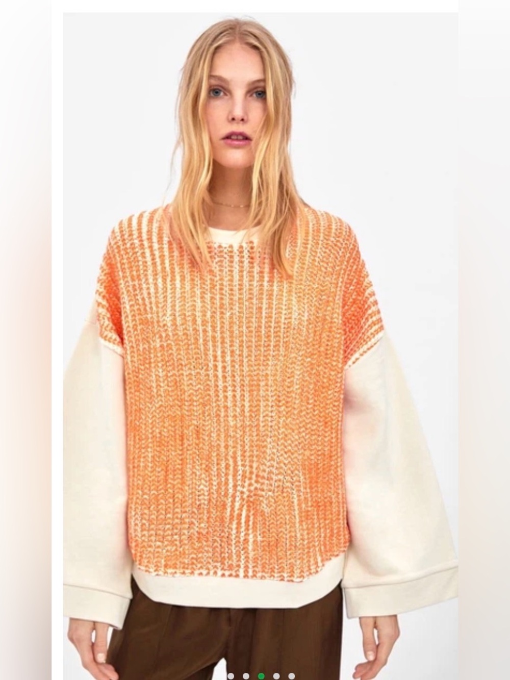 ZARA Cozy Oversized Orange and Cream  Knit Pullover Sweater size large